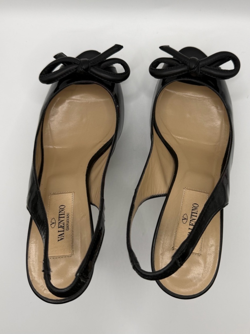 Valentino Garavani | Black Patent Leather Slingback Heels Bow Peep Toe |  36 - Picture 9 of 16